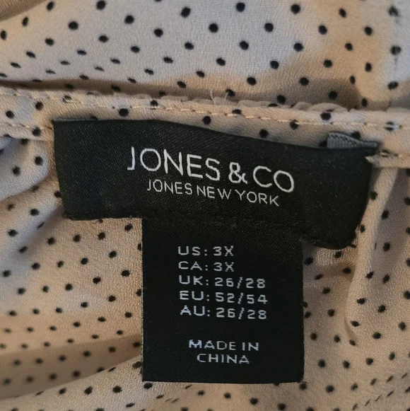 Jones & Co Polka Dot Blouse Plus Size V Neck Flutter Sleeve Lightweight Top 3X - Picture 3 of 5